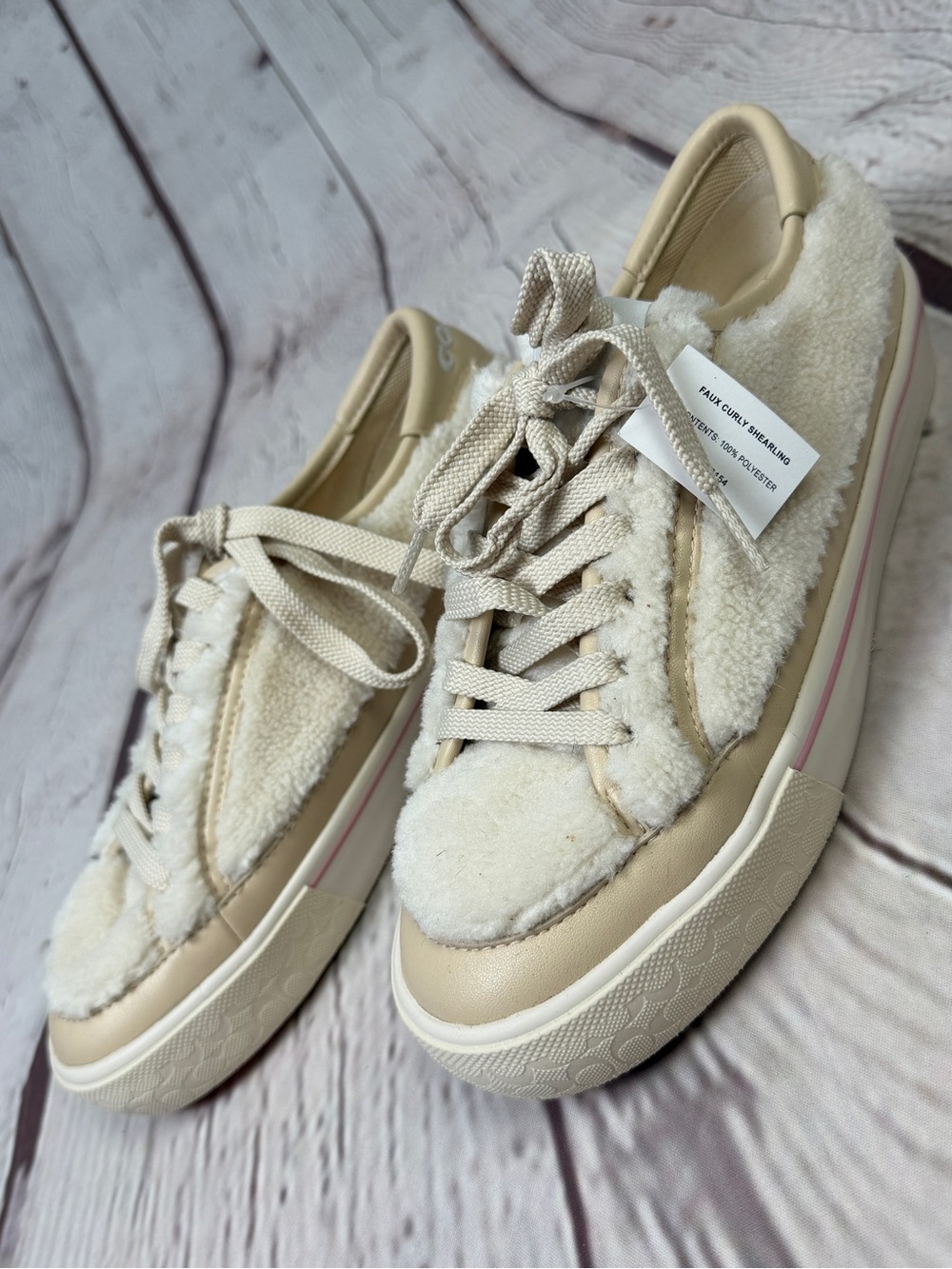 COACH New Citysole beige shearling lace-up platform sneakers NWT, size 6 - Picture 8 of 15